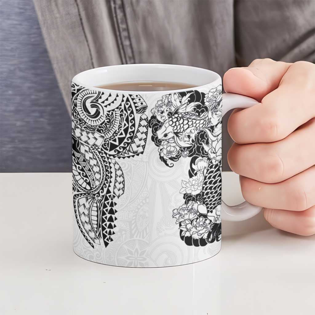 Japanese Irezumi and Hawaiian Polynesian Art Tattoo Ceramic Mug White Color LT03 - Polynesian Pride