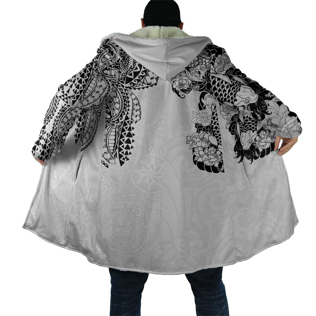 Japanese Irezumi and Hawaiian Polynesian Art Tattoo Cloak White Color - Polynesian Pride