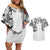 Japanese Irezumi and Hawaiian Polynesian Art Tattoo Couples Matching Off Shoulder Short Dress and Hawaiian Shirt White Color - Polynesian Pride