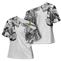 Japanese Irezumi and Hawaiian Polynesian Art Tattoo Cross Shoulder Shirt White Color LT03 - Polynesian Pride