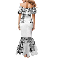 Japanese Irezumi and Hawaiian Polynesian Art Tattoo Family Matching Mermaid Dress and Hawaiian Shirt White Color - Polynesian Pride