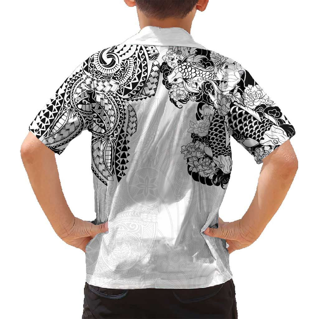 Japanese Irezumi and Hawaiian Polynesian Art Tattoo Family Matching Puletasi and Hawaiian Shirt White Color - Polynesian Pride