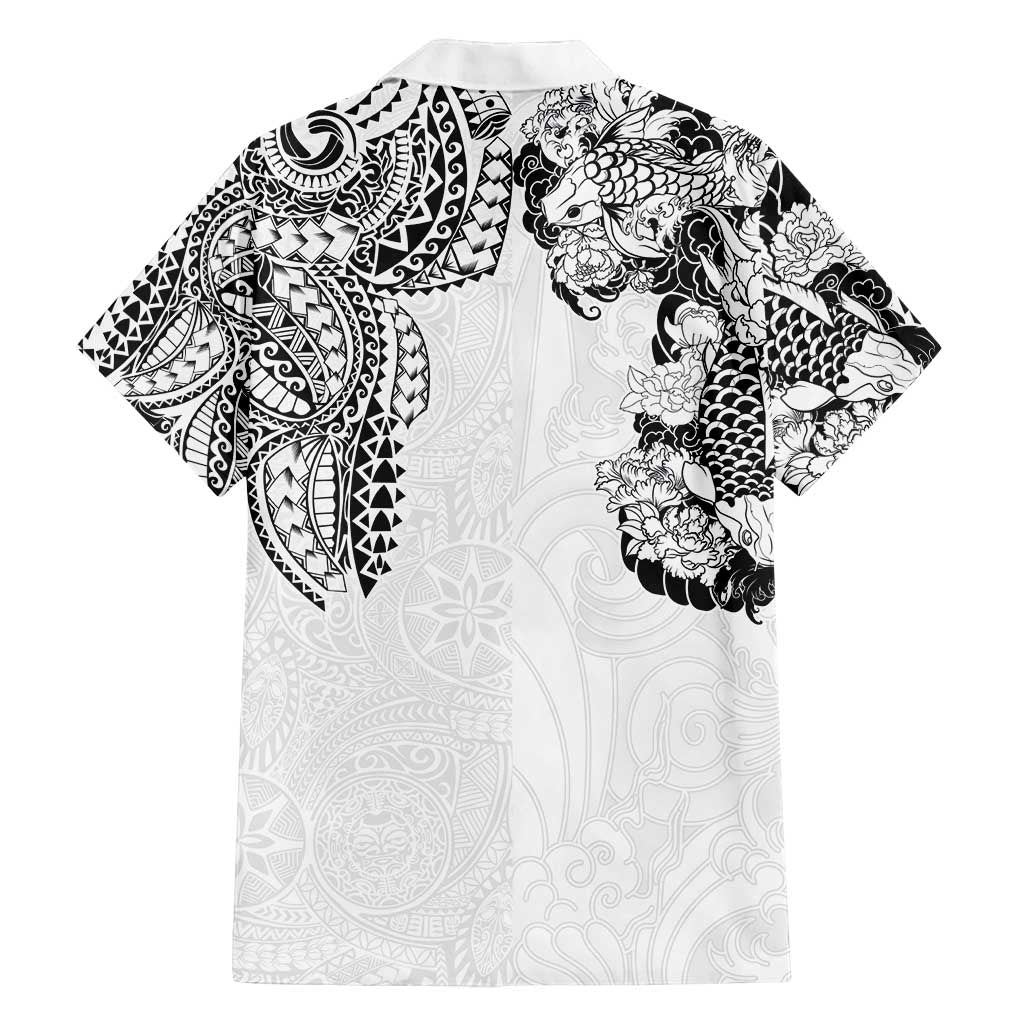 Japanese Irezumi and Hawaiian Polynesian Art Tattoo Family Matching Puletasi and Hawaiian Shirt White Color - Polynesian Pride