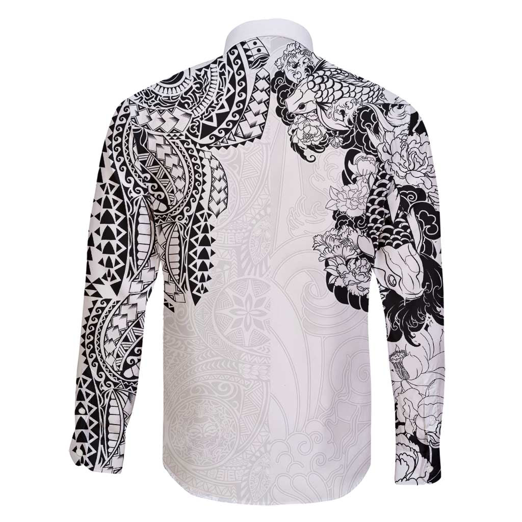 Japanese Irezumi and Hawaiian Polynesian Art Tattoo Family Matching Puletasi and Hawaiian Shirt White Color - Polynesian Pride
