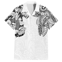 Japanese Irezumi and Hawaiian Polynesian Art Tattoo Family Matching Short Sleeve Bodycon Dress and Hawaiian Shirt White Color - Polynesian Pride