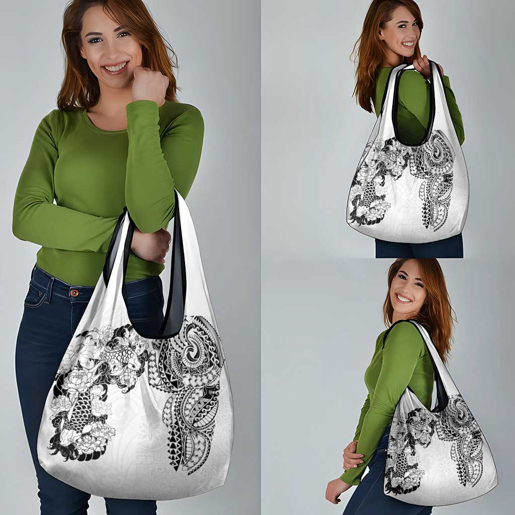 Japanese Irezumi and Hawaiian Polynesian Art Tattoo Grocery Bag White Color - Polynesian Pride