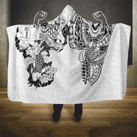 Japanese Irezumi and Hawaiian Polynesian Art Tattoo Hooded Blanket White Color - Polynesian Pride