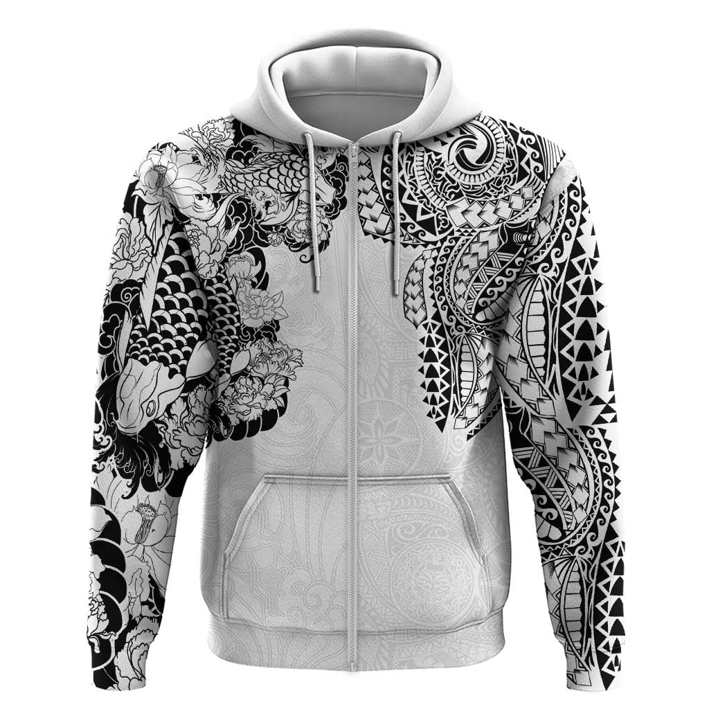 Japanese Irezumi and Hawaiian Polynesian Art Tattoo Hoodie White Color - Polynesian Pride