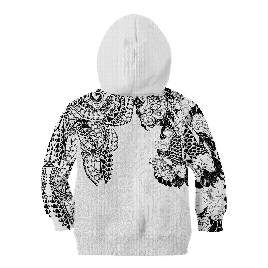 Japanese Irezumi and Hawaiian Polynesian Art Tattoo Kid Hoodie White Color - Polynesian Pride