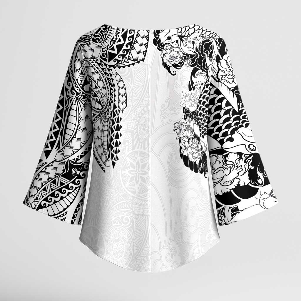 Japanese Irezumi and Hawaiian Polynesian Art Tattoo Kimono Sleeve Blouse White Color - Polynesian Pride