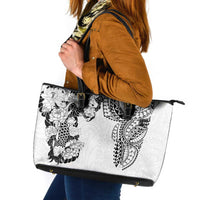 Japanese Irezumi and Hawaiian Polynesian Art Tattoo Leather Tote Bag White Color - Polynesian Pride