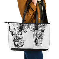 Japanese Irezumi and Hawaiian Polynesian Art Tattoo Leather Tote Bag White Color - Polynesian Pride
