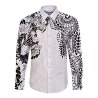 Japanese Irezumi and Hawaiian Polynesian Art Tattoo Long Sleeve Button Shirt White Color LT03 Unisex White - Polynesian Pride