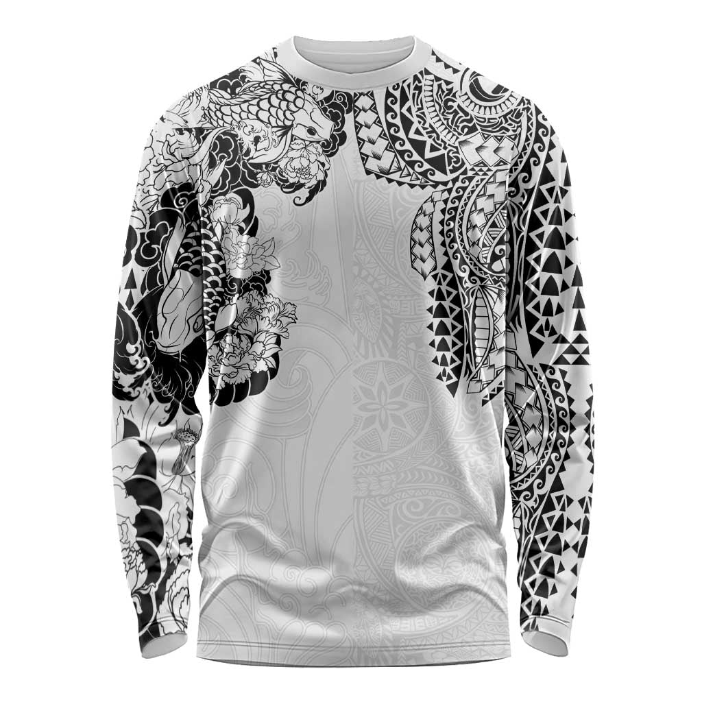 Japanese Irezumi and Hawaiian Polynesian Art Tattoo Long Sleeve Shirt White Color LT03 Unisex White - Polynesian Pride
