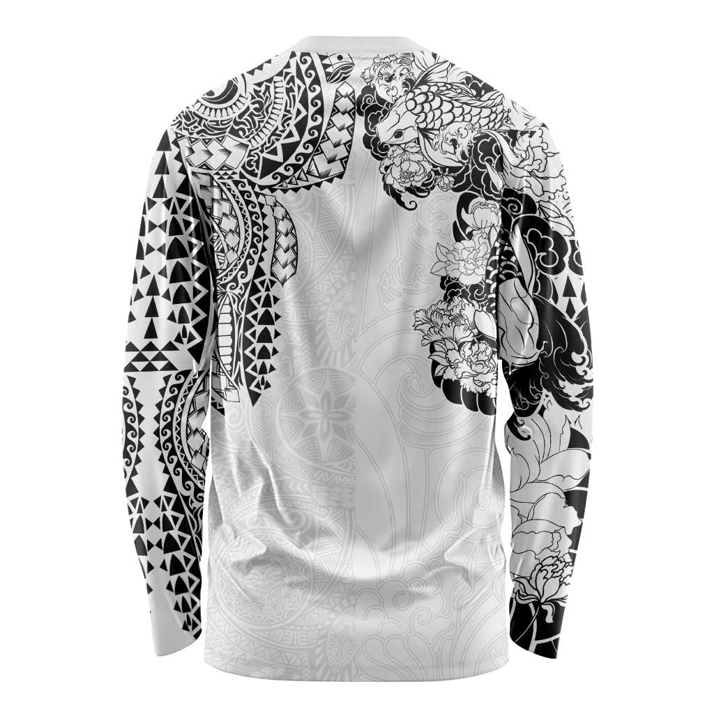 Japanese Irezumi and Hawaiian Polynesian Art Tattoo Long Sleeve Shirt White Color LT03 - Polynesian Pride