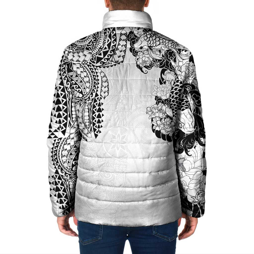 Japanese Irezumi and Hawaiian Polynesian Art Tattoo Padded Jacket White Color LT03 - Polynesian Pride