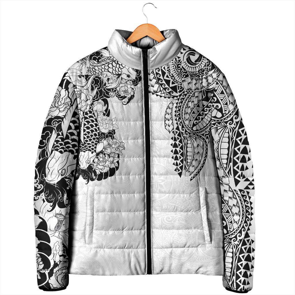 Japanese Irezumi and Hawaiian Polynesian Art Tattoo Padded Jacket White Color LT03 - Polynesian Pride