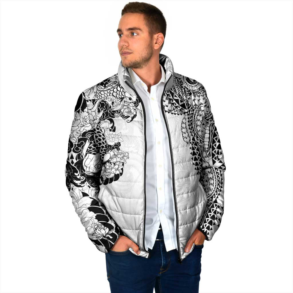 Japanese Irezumi and Hawaiian Polynesian Art Tattoo Padded Jacket White Color LT03 - Polynesian Pride