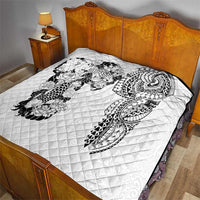 Japanese Irezumi and Hawaiian Polynesian Art Tattoo Quilt White Color - Polynesian Pride