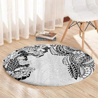 Japanese Irezumi and Hawaiian Polynesian Art Tattoo Round Carpet White Color - Polynesian Pride