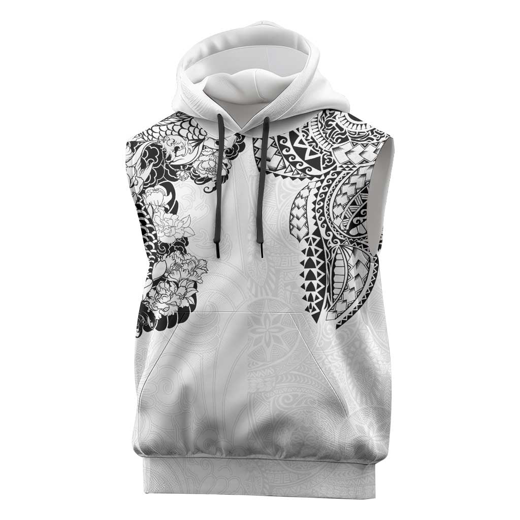 Japanese Irezumi and Hawaiian Polynesian Art Tattoo Sleeveless Hoodie White Color LT03 White - Polynesian Pride