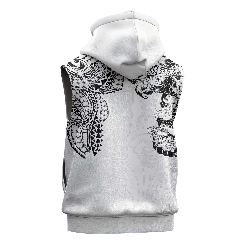 Japanese Irezumi and Hawaiian Polynesian Art Tattoo Sleeveless Hoodie White Color LT03 - Polynesian Pride