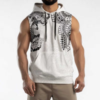 Japanese Irezumi and Hawaiian Polynesian Art Tattoo Sleeveless Hoodie White Color LT03 - Polynesian Pride