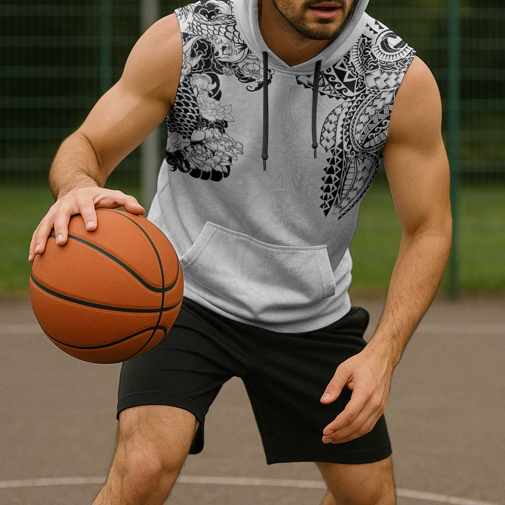 Japanese Irezumi and Hawaiian Polynesian Art Tattoo Sleeveless Hoodie White Color LT03 - Polynesian Pride
