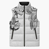 Japanese Irezumi and Hawaiian Polynesian Art Tattoo Sleeveless Puffer Jacket White Color LT03 Unisex White - Polynesian Pride
