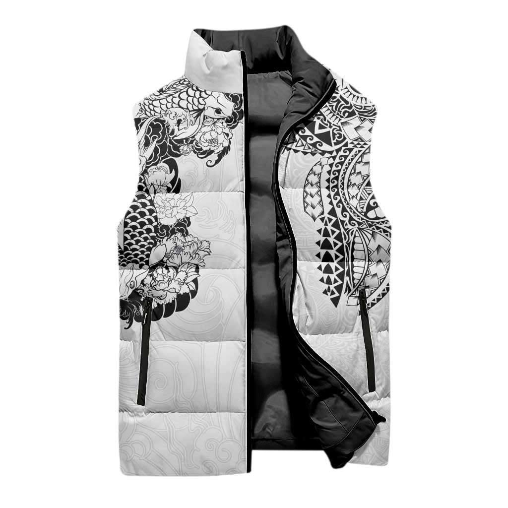 Japanese Irezumi and Hawaiian Polynesian Art Tattoo Sleeveless Puffer Jacket White Color LT03 - Polynesian Pride
