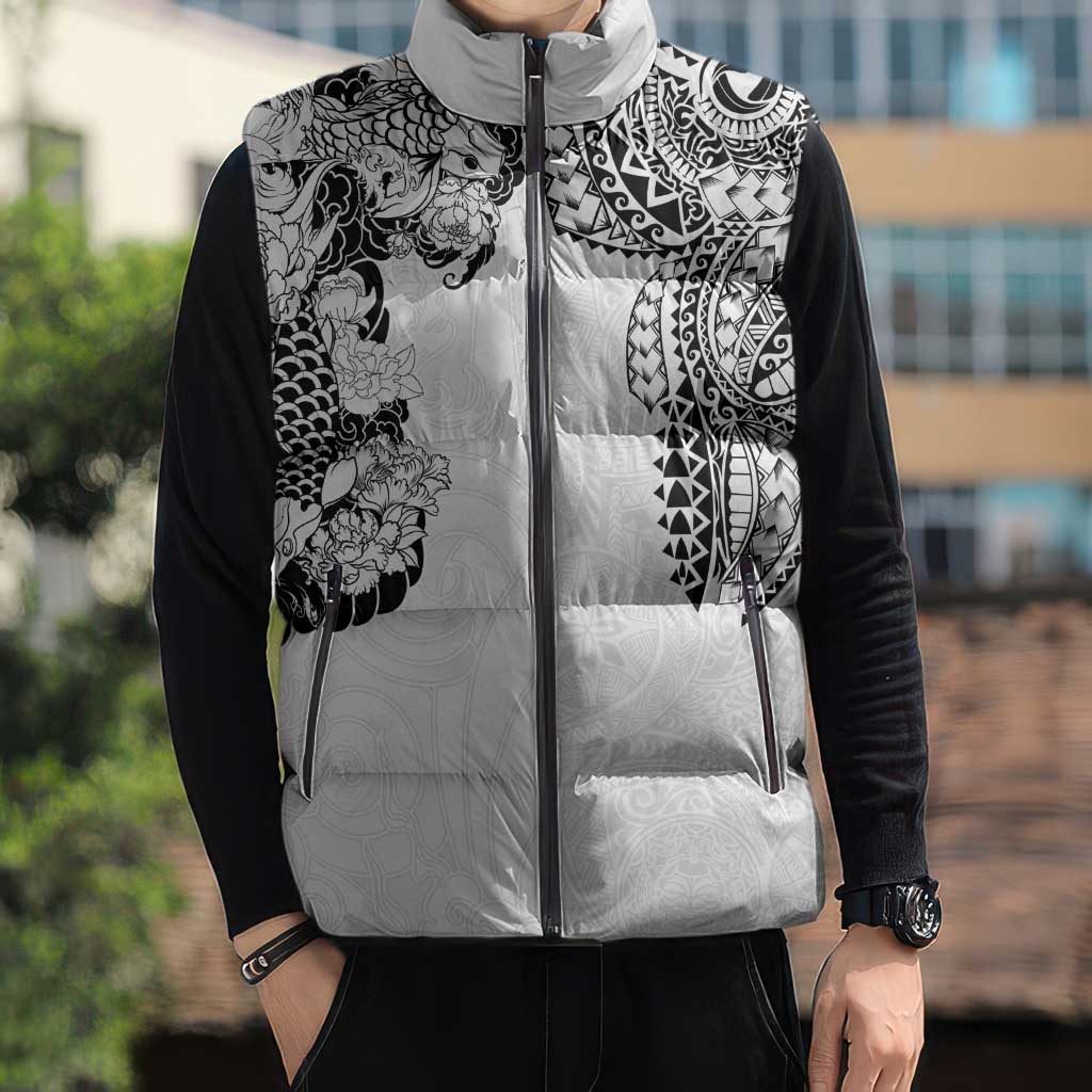 Japanese Irezumi and Hawaiian Polynesian Art Tattoo Sleeveless Puffer Jacket White Color LT03 - Polynesian Pride