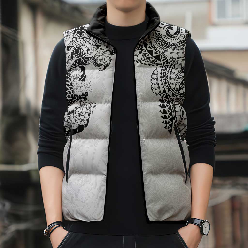Japanese Irezumi and Hawaiian Polynesian Art Tattoo Sleeveless Puffer Jacket White Color LT03 - Polynesian Pride
