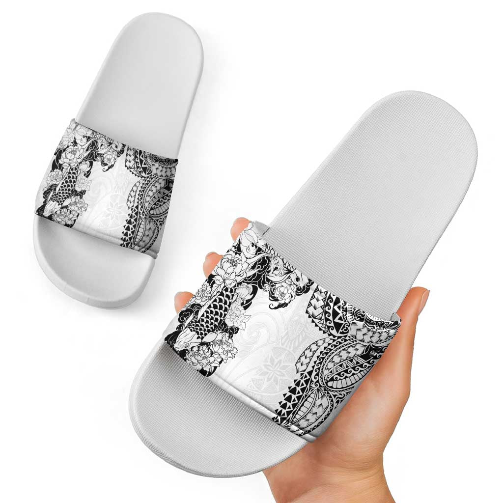 Japanese Irezumi and Hawaiian Polynesian Art Tattoo Slide Sandals White Color - Polynesian Pride