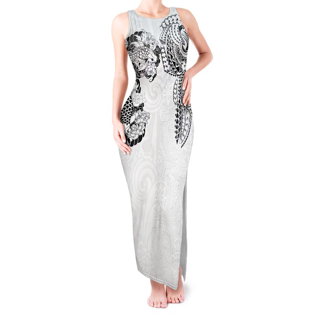Japanese Irezumi and Hawaiian Polynesian Art Tattoo Tank Maxi Dress White Color - Polynesian Pride