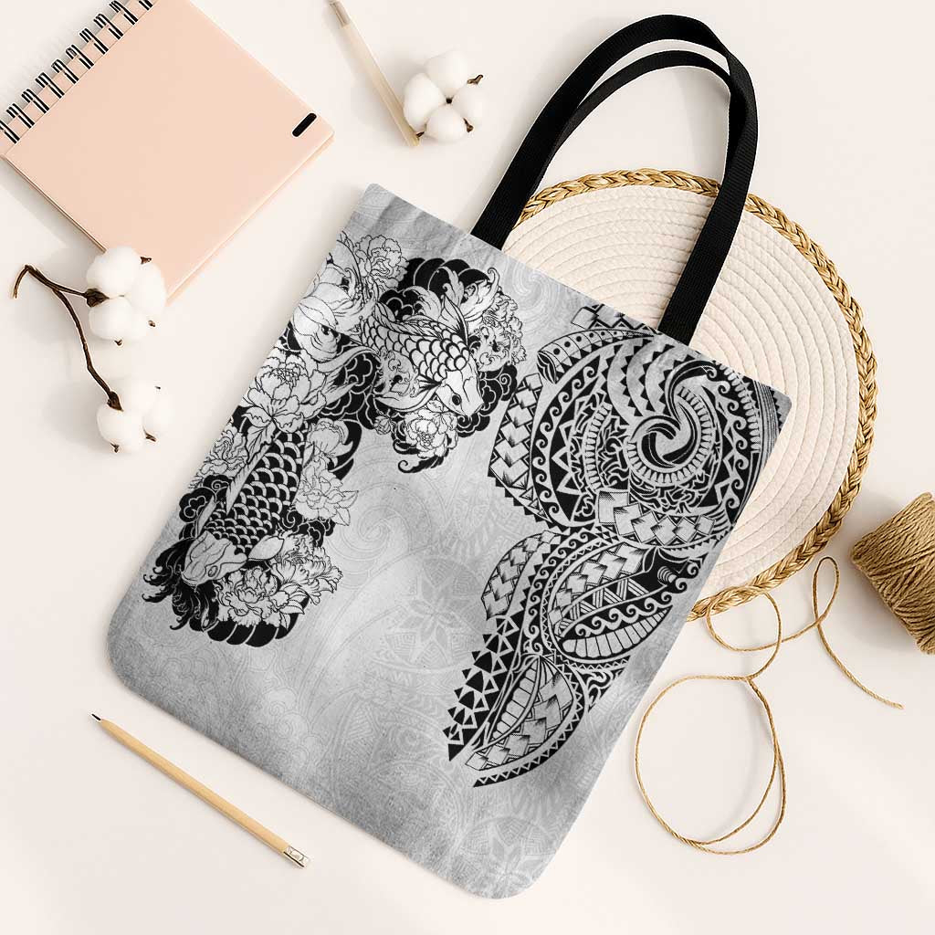 Japanese Irezumi and Hawaiian Polynesian Art Tattoo Tote Bag White Color - Polynesian Pride