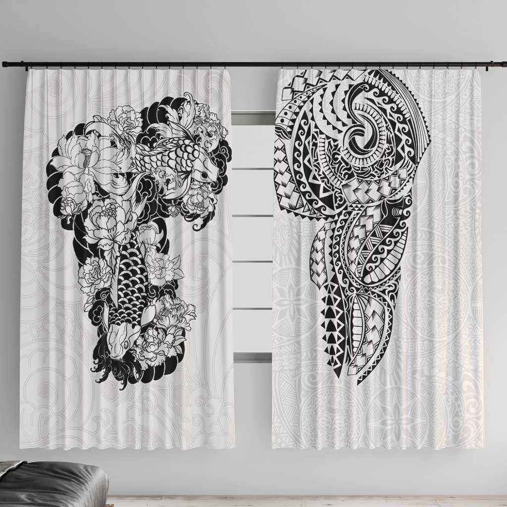 Japanese Irezumi and Hawaiian Polynesian Art Tattoo Window Curtain White Color - Polynesian Pride