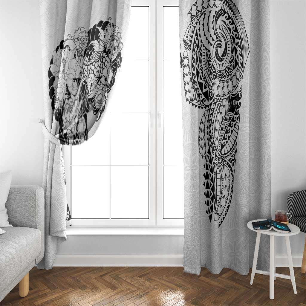 Japanese Irezumi and Hawaiian Polynesian Art Tattoo Window Curtain White Color - Polynesian Pride