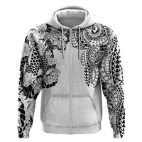 Japanese Irezumi and Hawaiian Polynesian Art Tattoo Zip Hoodie White Color - Polynesian Pride