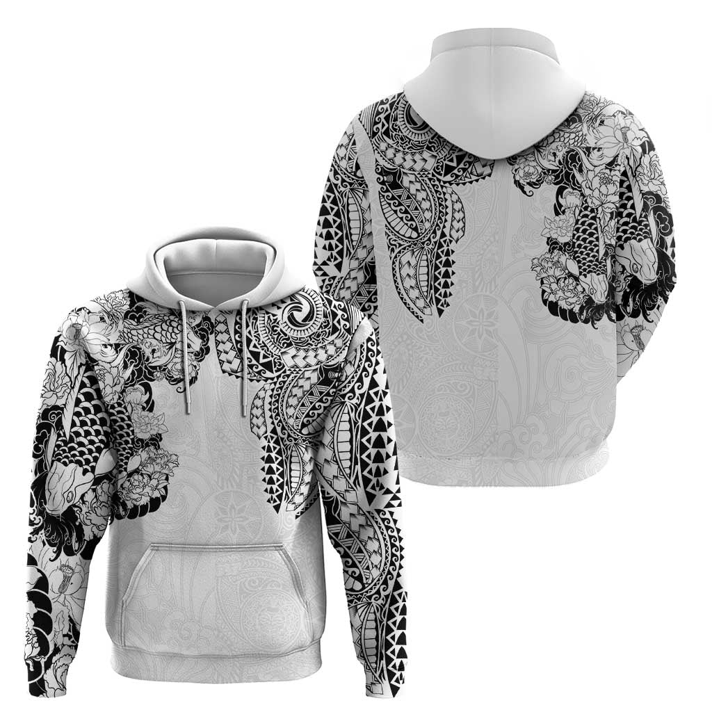 Japanese Irezumi and Hawaiian Polynesian Art Tattoo Zip Hoodie White Color - Polynesian Pride
