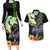 Hawaii Kaimuki High School Couples Matching Long Sleeve Bodycon Dress and Hawaiian Shirt Tribal Kakau Pattern Mix Hibiscus Flower LT03 Black - Polynesian Pride