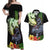 Hawaii Kaimuki High School Couples Matching Off Shoulder Maxi Dress and Hawaiian Shirt Tribal Kakau Pattern Mix Hibiscus Flower LT03 Black - Polynesian Pride