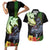 Hawaii Kaimuki High School Couples Matching Short Sleeve Bodycon Dress and Hawaiian Shirt Tribal Kakau Pattern Mix Hibiscus Flower LT03 Black - Polynesian Pride