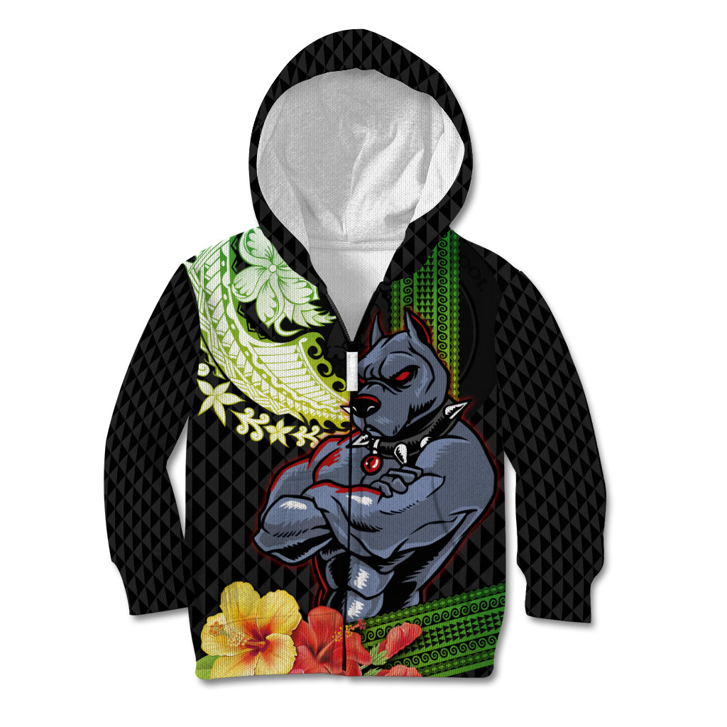 Hawaii Kaimuki High School Kid Hoodie Tribal Kakau Pattern Mix Hibiscus Flower LT03 Zip Hoodie Black - Polynesian Pride