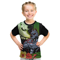 Hawaii Kaimuki High School Kid T Shirt Tribal Kakau Pattern Mix Hibiscus Flower LT03 Black - Polynesian Pride