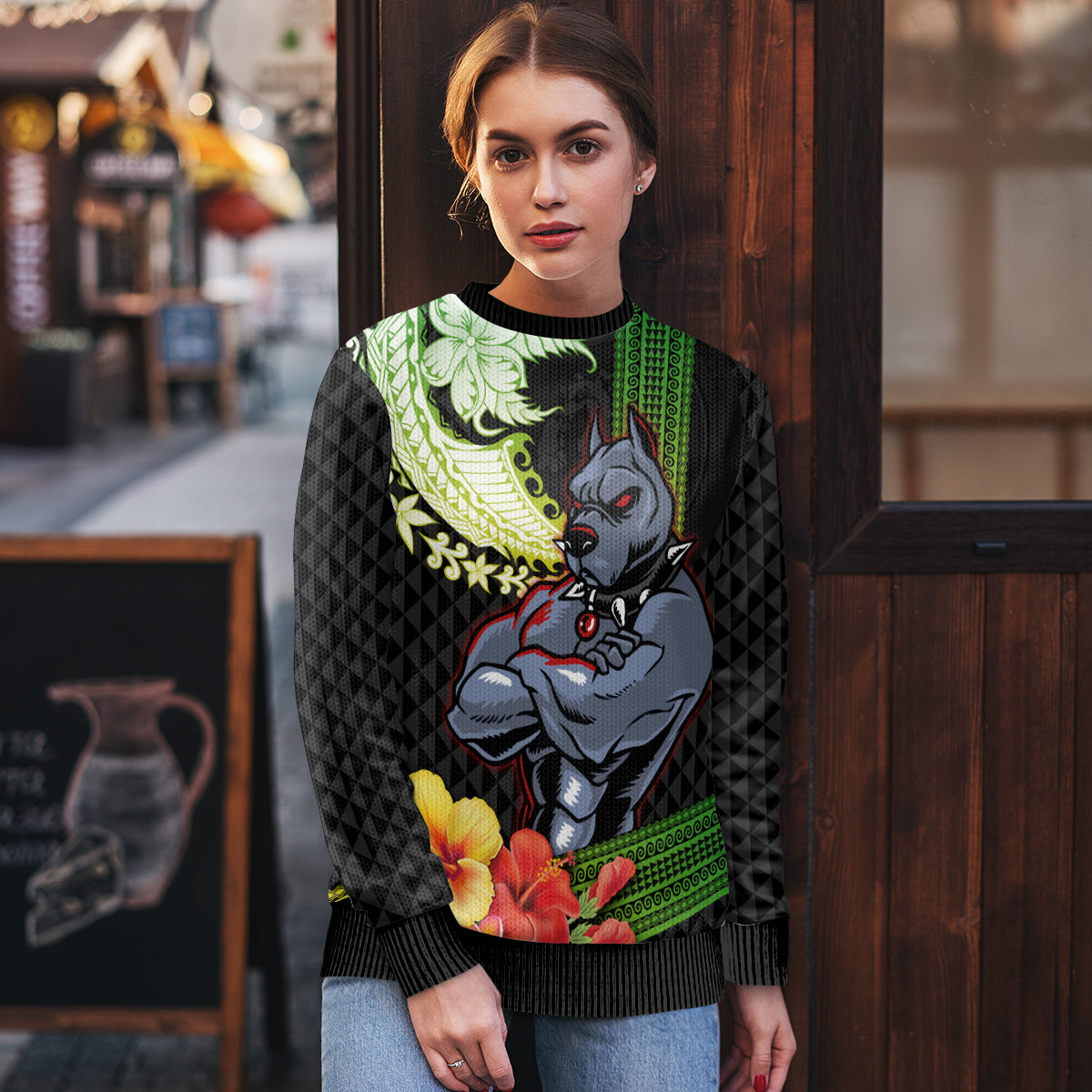 Hawaii Kaimuki High School Ugly Christmas Sweater Tribal Kakau Pattern Mix Hibiscus Flower LT03 - Polynesian Pride