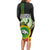 Hawaii Kaimuki High School Long Sleeve Bodycon Dress Tribal Kakau Pattern Mix Hibiscus Flower LT03 - Polynesian Pride