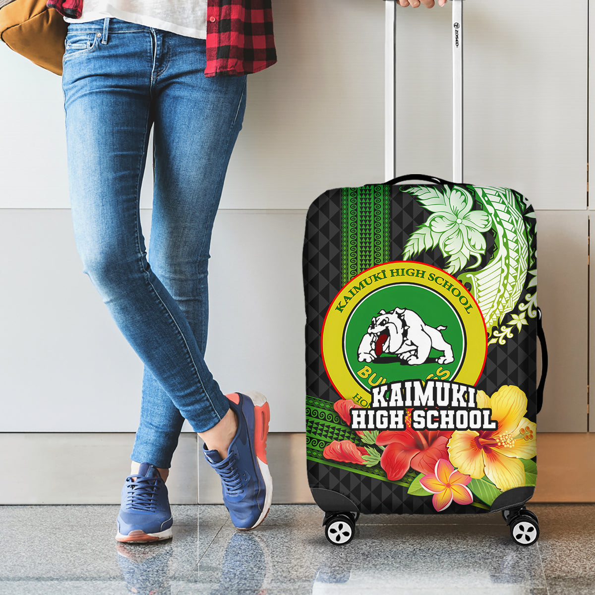 Hawaii Kaimuki High School Luggage Cover Tribal Kakau Pattern Mix Hibiscus Flower LT03 - Polynesian Pride