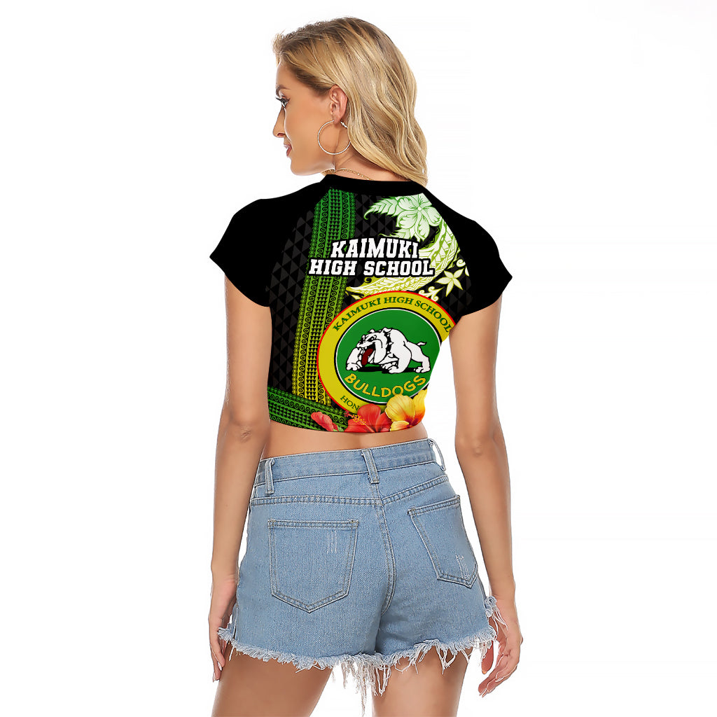 Hawaii Kaimuki High School Raglan Cropped T Shirt Tribal Kakau Pattern Mix Hibiscus Flower LT03 - Polynesian Pride