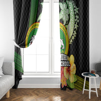 Hawaii Kaimuki High School Window Curtain Tribal Kakau Pattern Mix Hibiscus Flower LT03 - Polynesian Pride