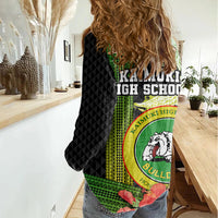 Hawaii Kaimuki High School Women Casual Shirt Tribal Kakau Pattern Mix Hibiscus Flower LT03 - Polynesian Pride